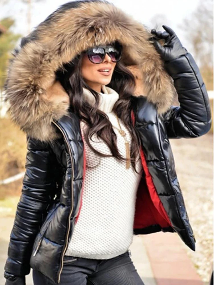 Parka Women Plus Size Coats 2020 Winter Down Clothes Faux Fur Hood Zipper Pocket Warm Parkas Jackets Woman Outdoor Outerwear