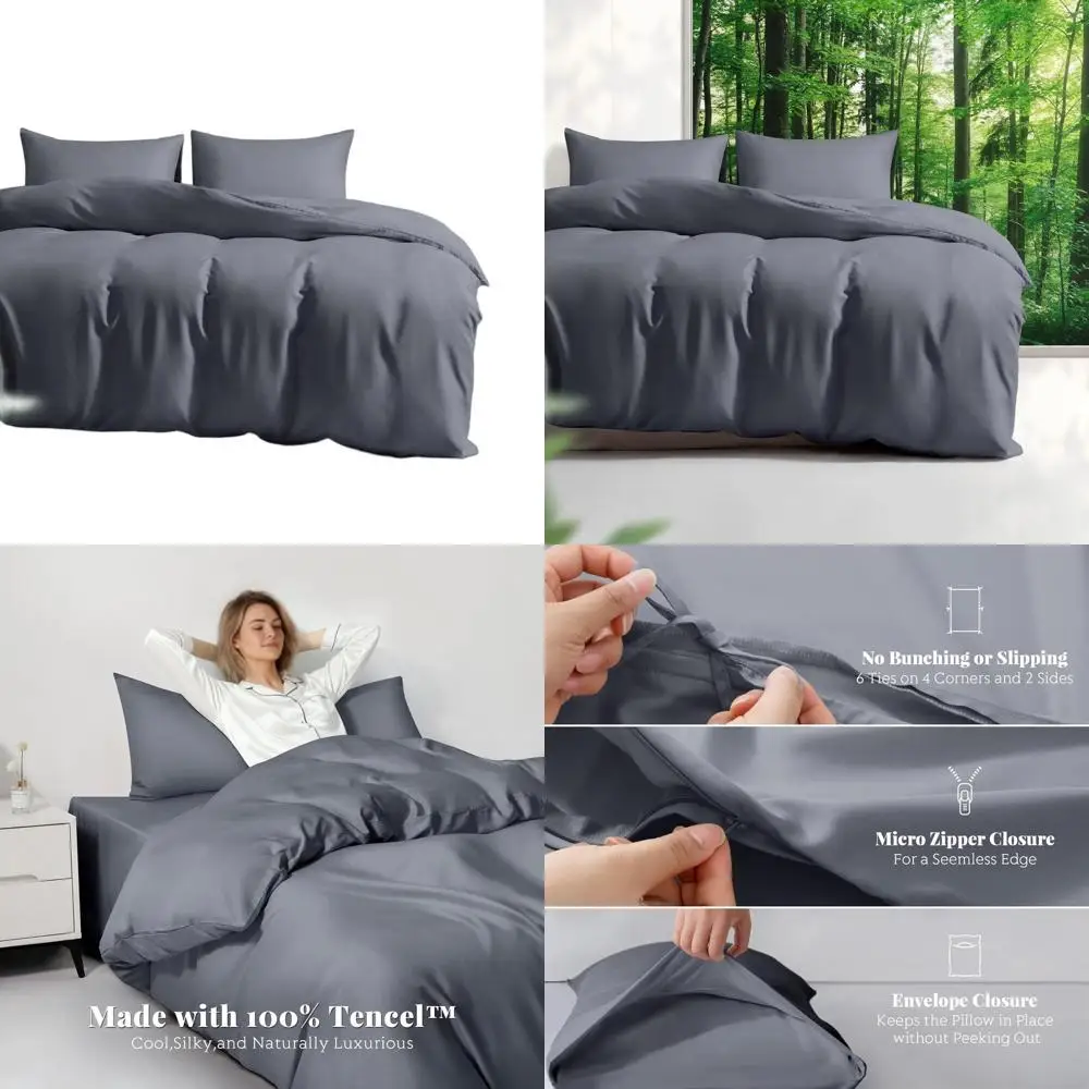 

King/Cal King Eucalyptus Lyocell Cooling Duvet Cover Set, 3-Piece, Dark Grey