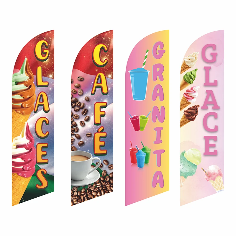 Ice Cream Cafe Beach Feather Flag Glaces Granita Custom Printing Banner Without Flagpole Single Sided Outdoor Advertising Decor