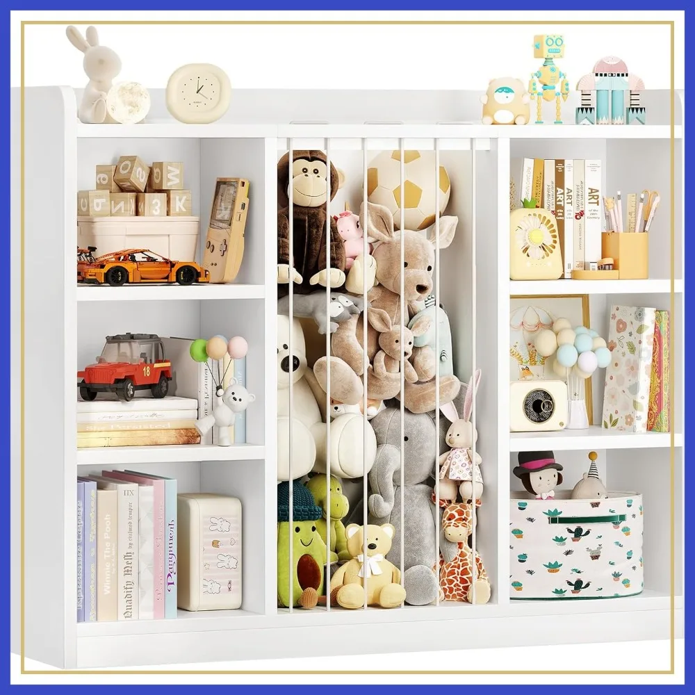

2-in-1 Toy & Stuffed Animal Organizer, 6-Cube Storage Shelf with Rounded Corners & Anti-Tip for Playroom Bedroom