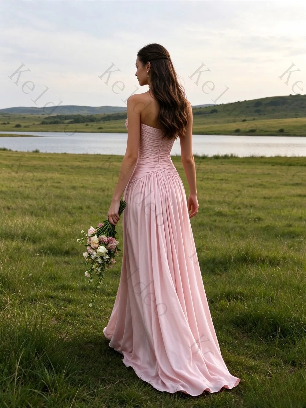 Customized Exquisite Strapless A-line Evening Gowns with Sleeveless Zipper Pleated Trailing Formal Banquet Prom Party Dresses