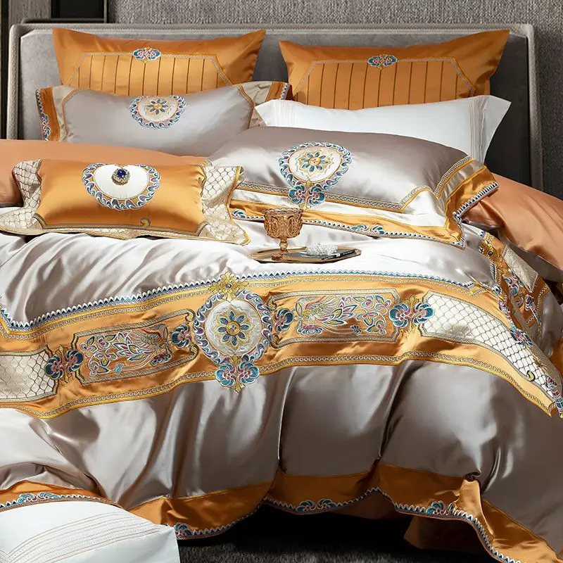European Style Luxury Embroidery Sateen Brocade Egyptian Cotton 4/6/9Pcs Royal Bedding Set Duvet Cover Bed Sheet Pillowcases