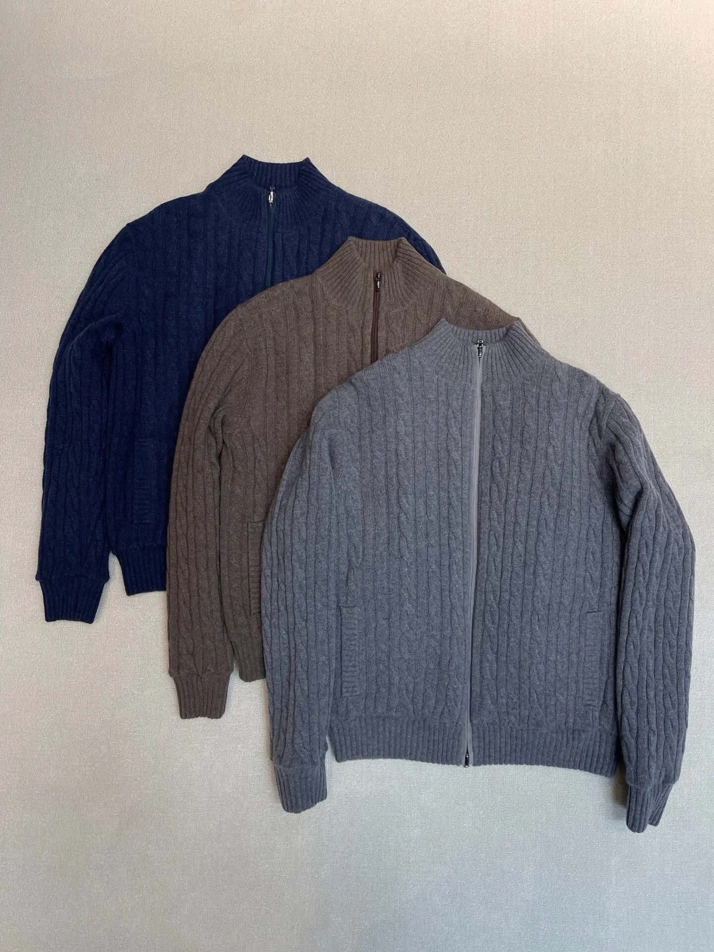 2026 Autumn Winter New Men's High Quality Stand up Collar Zipper Cashmere Knitted Cardigan