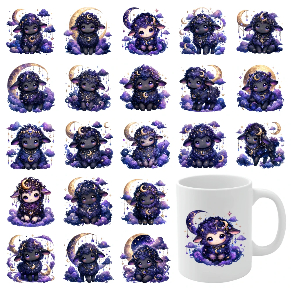 21 Pcs Cute Sheep UV DTF Stickers Glass DTF Transfer Stickers Mug Decoration Gift Waterproof Decals