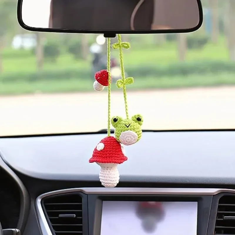 

Cute Car Accessories Creative Handmade Crochet Frog Car Rearview Mirror Pendant Funny Doll Ornaments Christmas Gifts