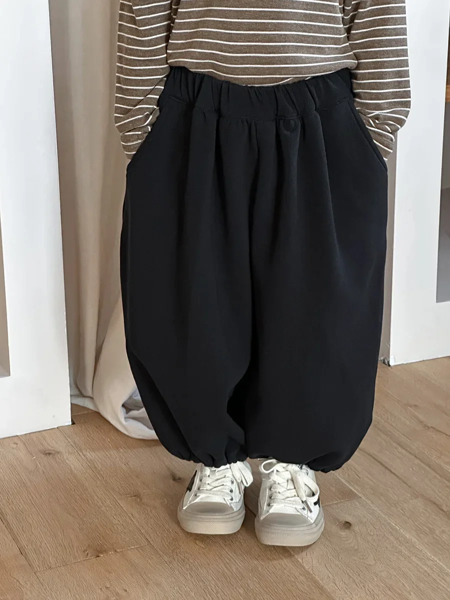 

Autumn New Kids Knit Lantern Pants Unisex Children Loose Elastic Waist Sweatpants Cuffed Casual Trousers Skin-Friendly Boys Girl