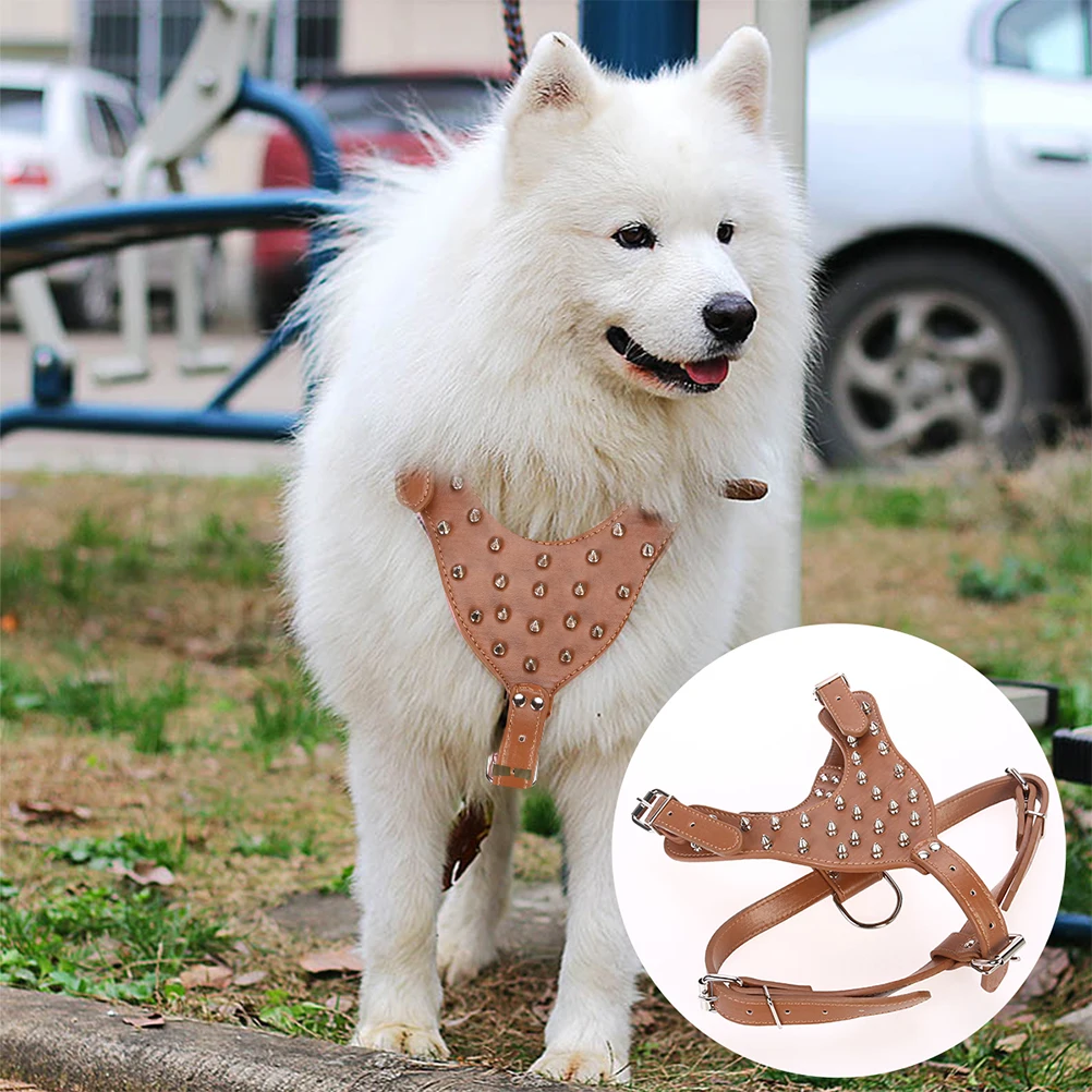 

Adjustable Spiked Pu Vest Metal Studs Comfortable No Pull Walking Training Outdoor Wear-Resistant Portable Puppy Harness For