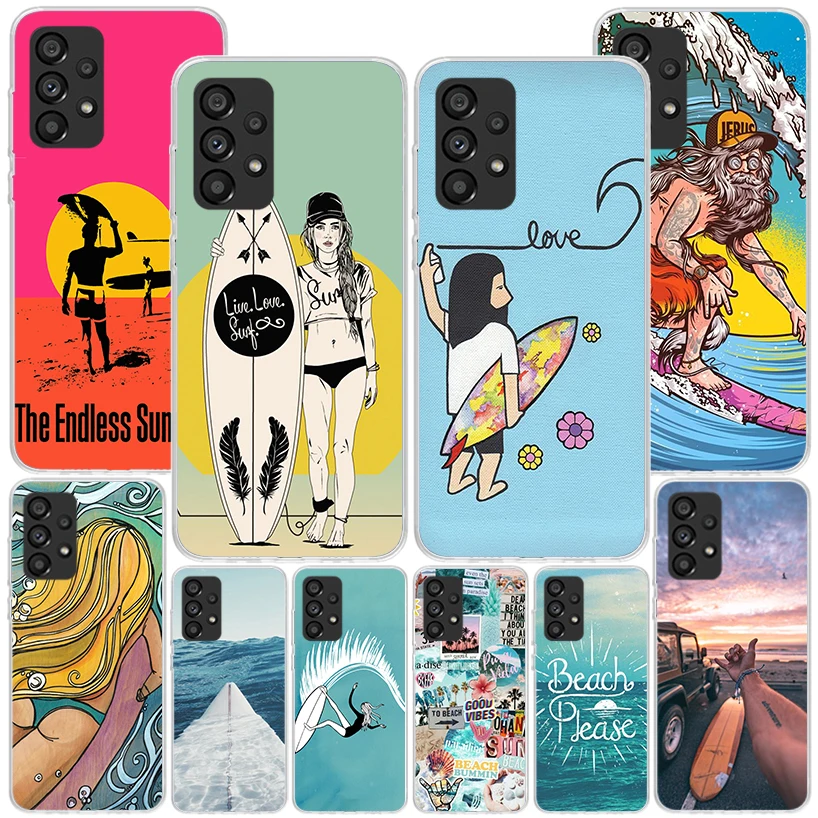 Surfboard Surfing Surf Girl Summer Phnoe Case for Samsung Galaxy A15 A55 A35 A25 A14 A54 A34 A24 A13 A53 A33 A23 A52 A12 A32 A22