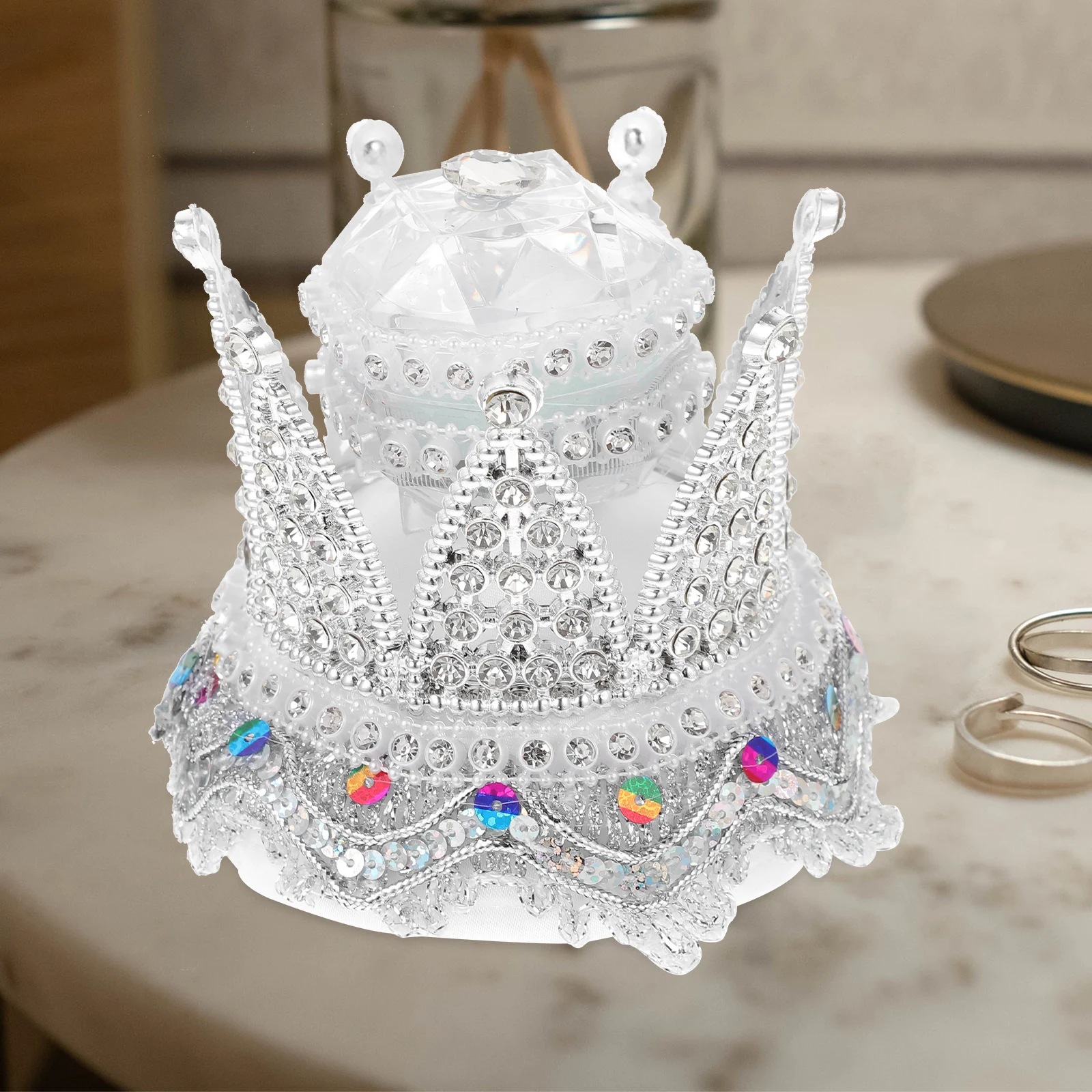 

Винтажная коробка для колец в форме короны, блестящий инкрустированный стразами держатель для обручального кольца, предложение для помолвки, витрина для ювелирных изделий