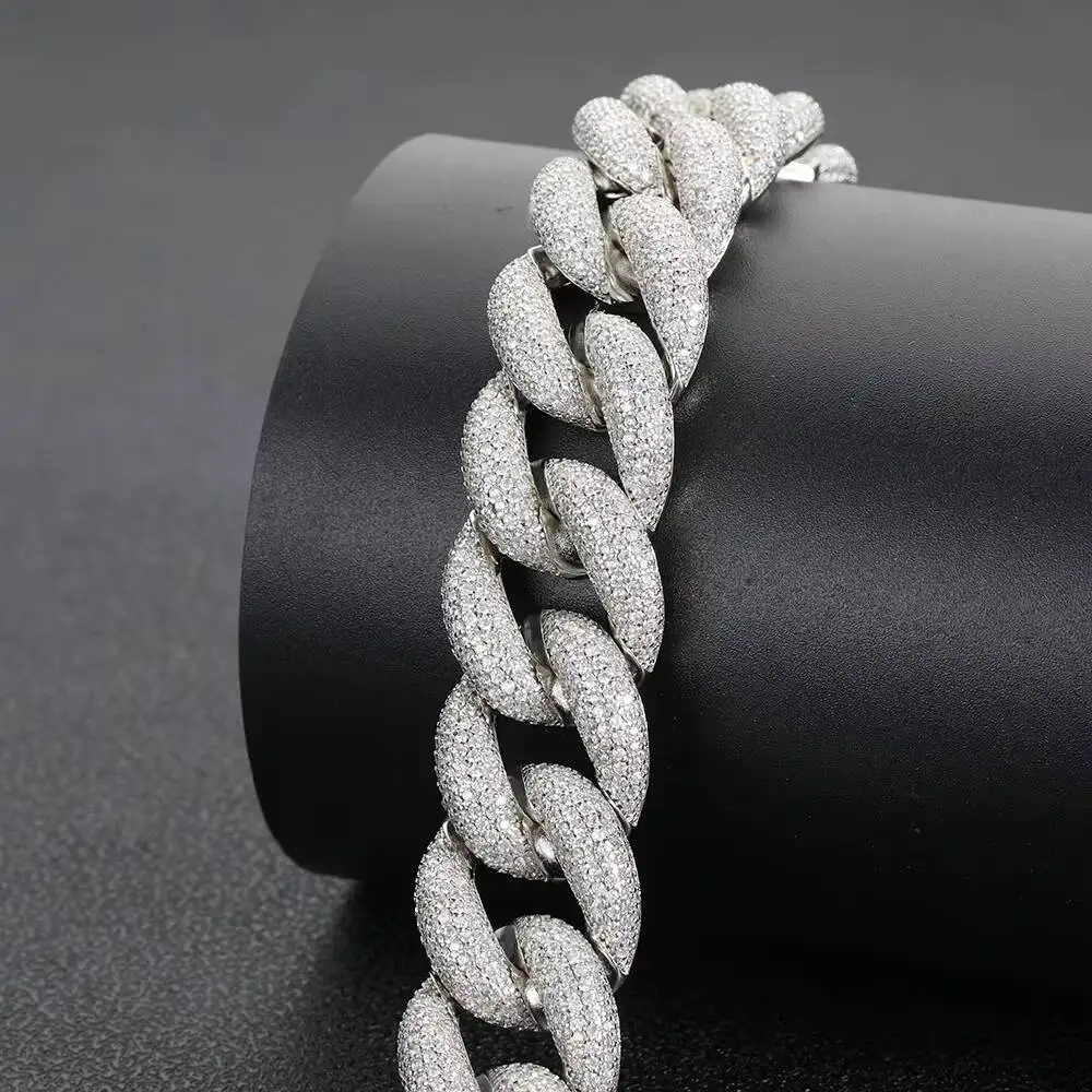 Fashion Hip Hop Style Miami Cuban Link Chain Iced Out Necklace S925 Plated White Gold D Color VVS GRA Moissanite..