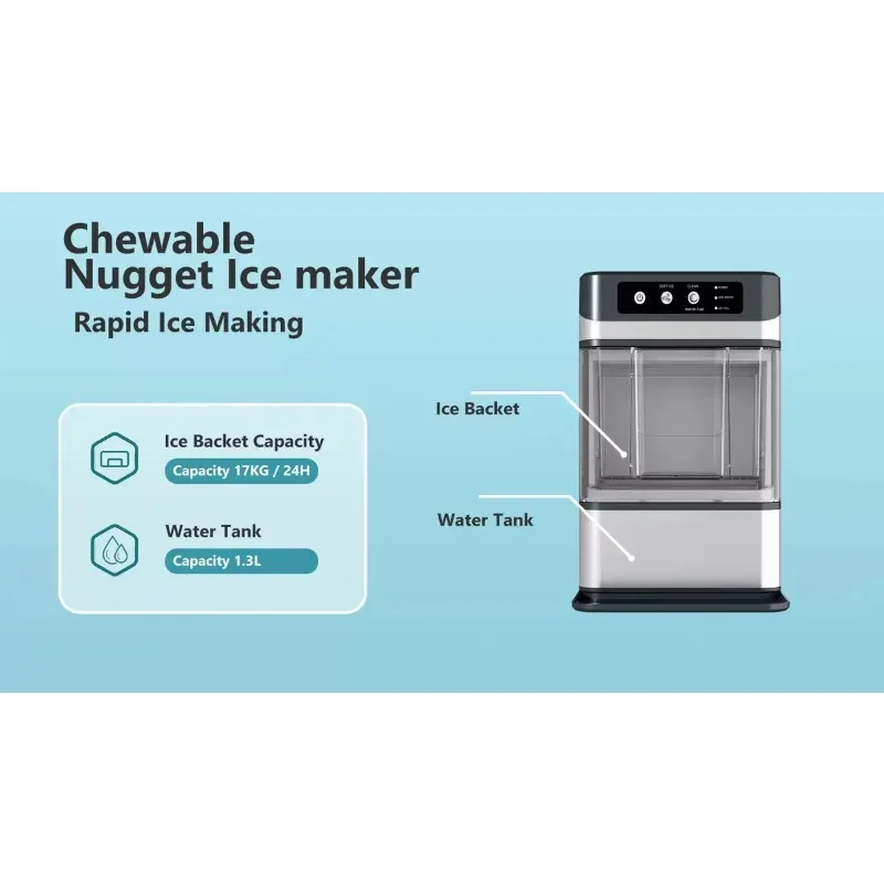 Chewable Ice Maker Stainless Steel, Hygienic Closed System, for Healthcare Facility Cafés