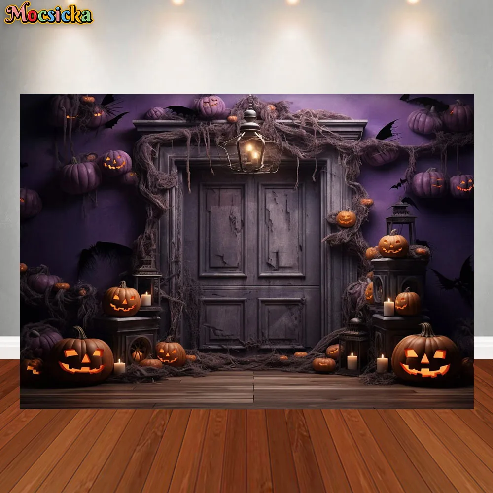 

Mocsicka Halloween Party Photocall Backdrop Horror Night Scary Pumpkin Forest Castle Children Portrait Photography Background