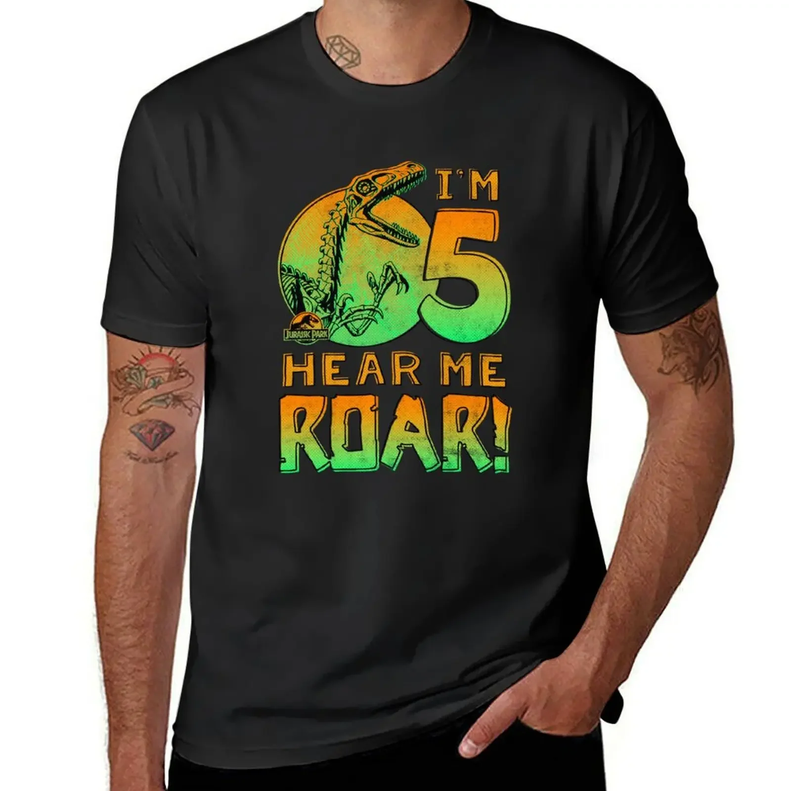 Birthday Neon Dinosaur I'm 5 Hear Me Roar! T-Shirt vintage Aesthetic clothing plain black t shirts men