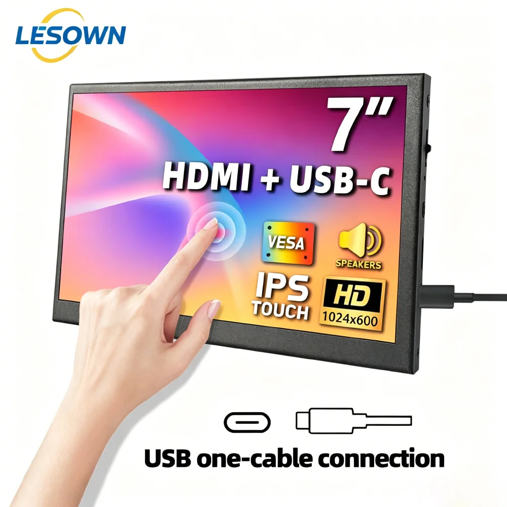 LESOWN 1024x600 7.0 Inch VESA Touchscreen Black Alloy Type-C External Output Screen for Banana Pi M5 Micro Computer Hub