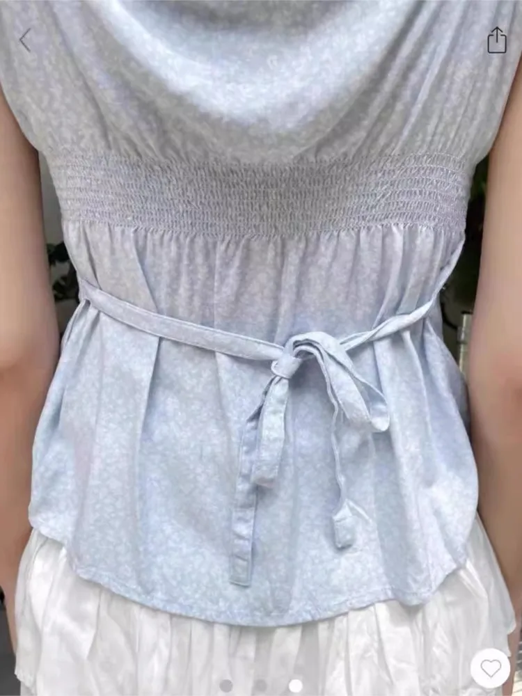 Casual Women Floral Print Button Tank Tops Summer Sexy V Neck Cotton Ruffles Crop Top Female Vintage Sleeveless Camis Vests