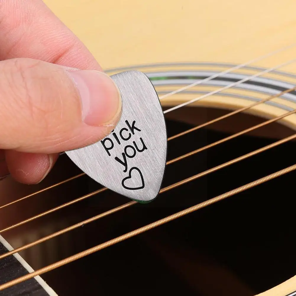 Steel Carved Guitar Pick I Pick You Engraved Ukulele Accessory Musical Pick Letter Instrument & Forever V1R6