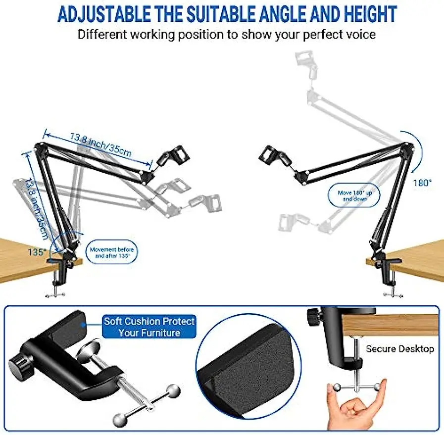 Adjustable Microphone Desk Stand for HyperX Mic Boom Arm Stand for Broadcasting Recording, Voice-Over Sound Studio, Stages