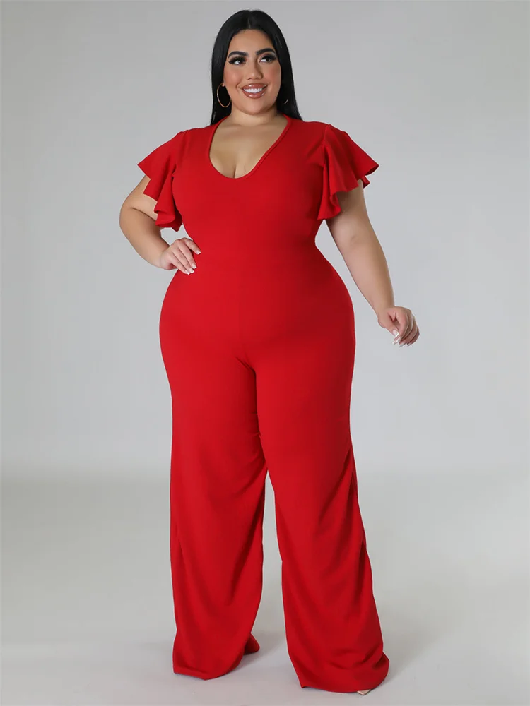 Wmstar Plus Size Women Jumpsuit Summer Clothes Solid Sexy V Neck Urban Leisure Bodysuit New 2023 Bodysuit Wholesale Dropshipping