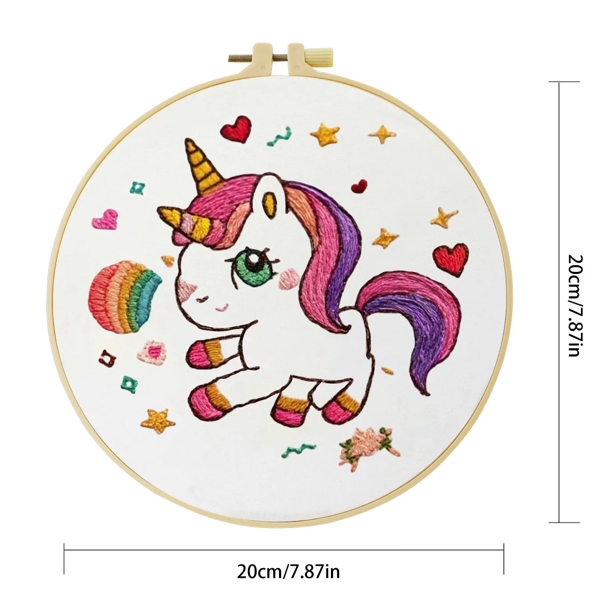 1 Stück 20X20CM/15X15CM 7,87/6,3 Zoll Regenbogen-Pferd Stickerei Starter-Kit DIY-Kit DIY-Stickerei-Set Handarbeiten Nadelkunst – Detail 4