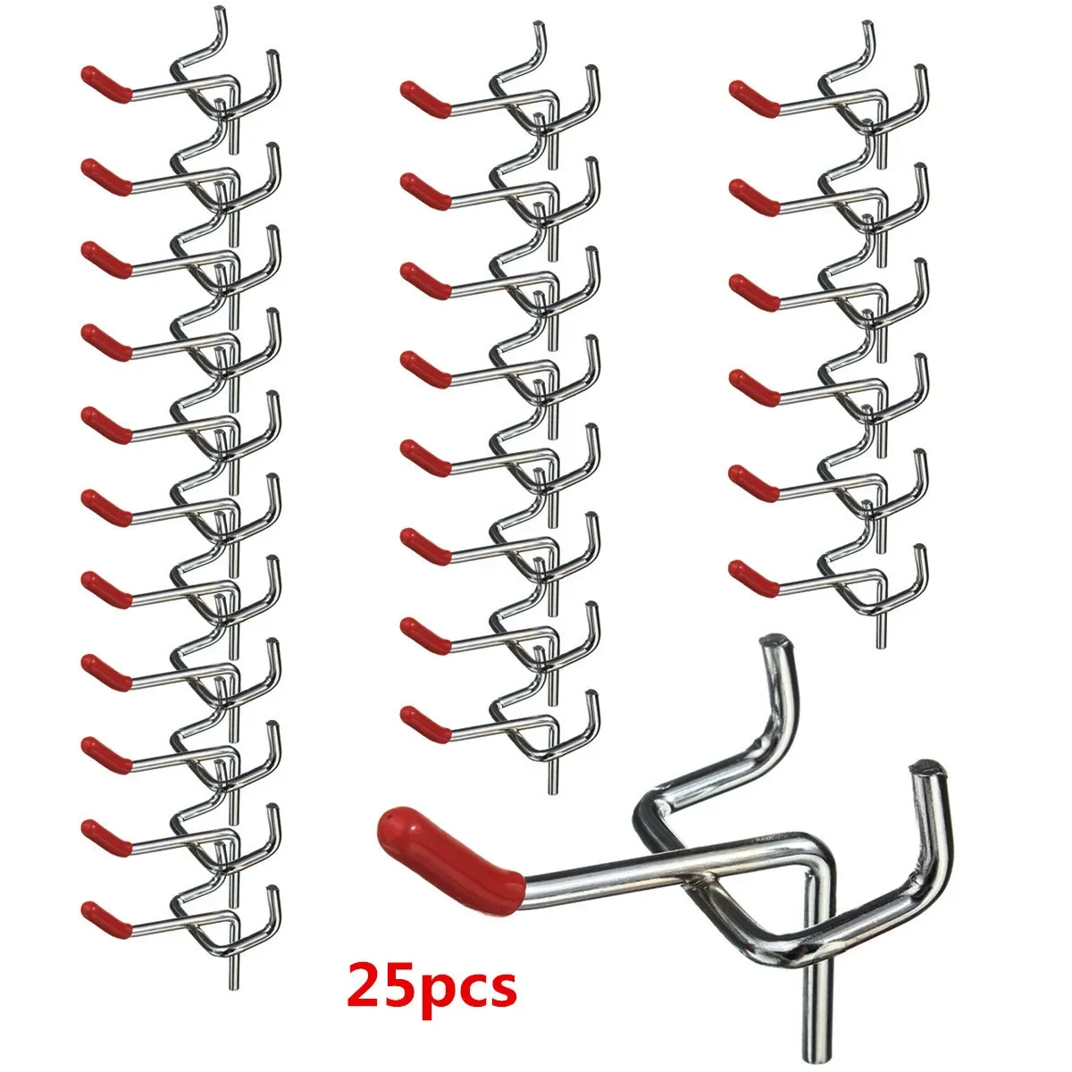 

25pcs 50mm Board Wall Retail Display Shop Peg Slat Walling Home Hanger Chrome Metal 1~1.5KG Loading Capacity