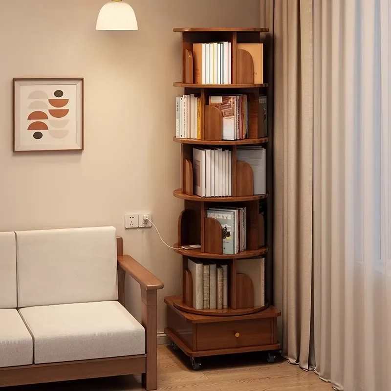 Rotating 360 Degree Bookshelf Living Room Floor Shelf Bedroom Integrated Wall Removable Children's Corner Cabinet Bookcase