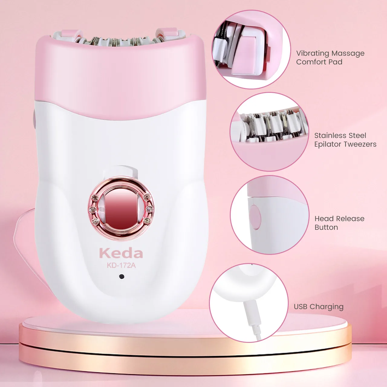 Keda New Portable Home Use Women's Electric Wheel Epilator for Leg and Underarm Hair Removal