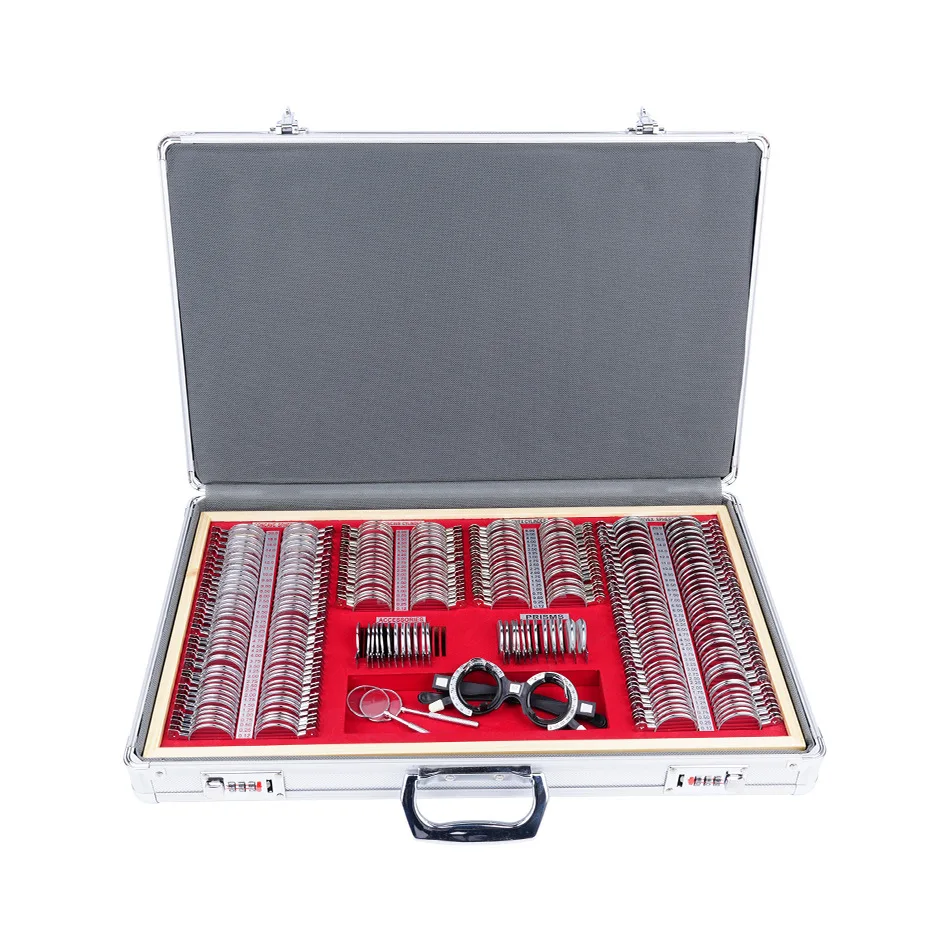 266PCS Professional Metal Rim Trial Lens Set - Optometry Equipment with Trial Frame Portable Ophthalmic Optical Tool Case