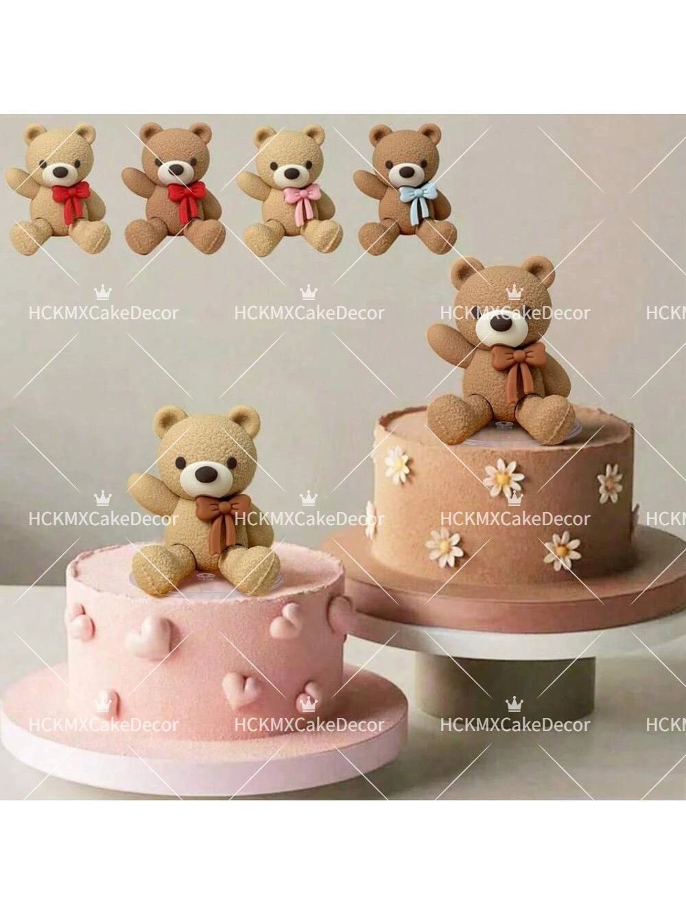 Niedlicher Teddybär-Kuchenaufsatz mit Fliege, Baby-Kuchendekoration für Kindergeburtstage und Gender-Reveal-Partys – Detail 1