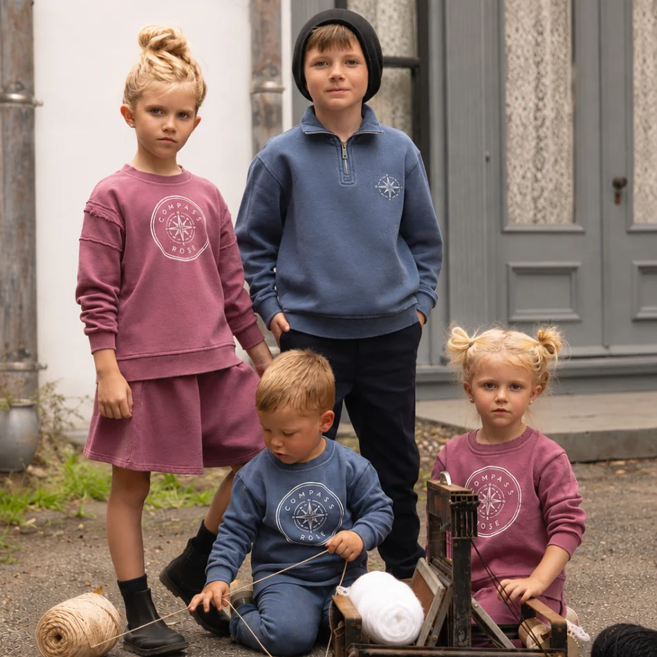 2026 Ali Plus new AW26 Compass Collection Dusty pink Muted blue washed denim oversized sweatshirt kids girl boy baby clothing
