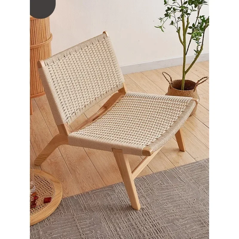 كرسي ترفيهي للشرفة مصنوع من الخشب الصلب مكون من ثلاث قطع كرسي أريكة منسوج فردي شقة صغيرة لغرفة المعيشة والمنزل
