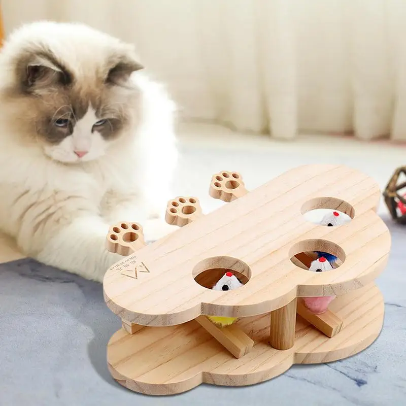 Cat Scratching Mole Whack Toy Wooden Mole Whack Game Cat Scratcher Board Small Medium and Large Cats Indoor Outdoor Use Toy for