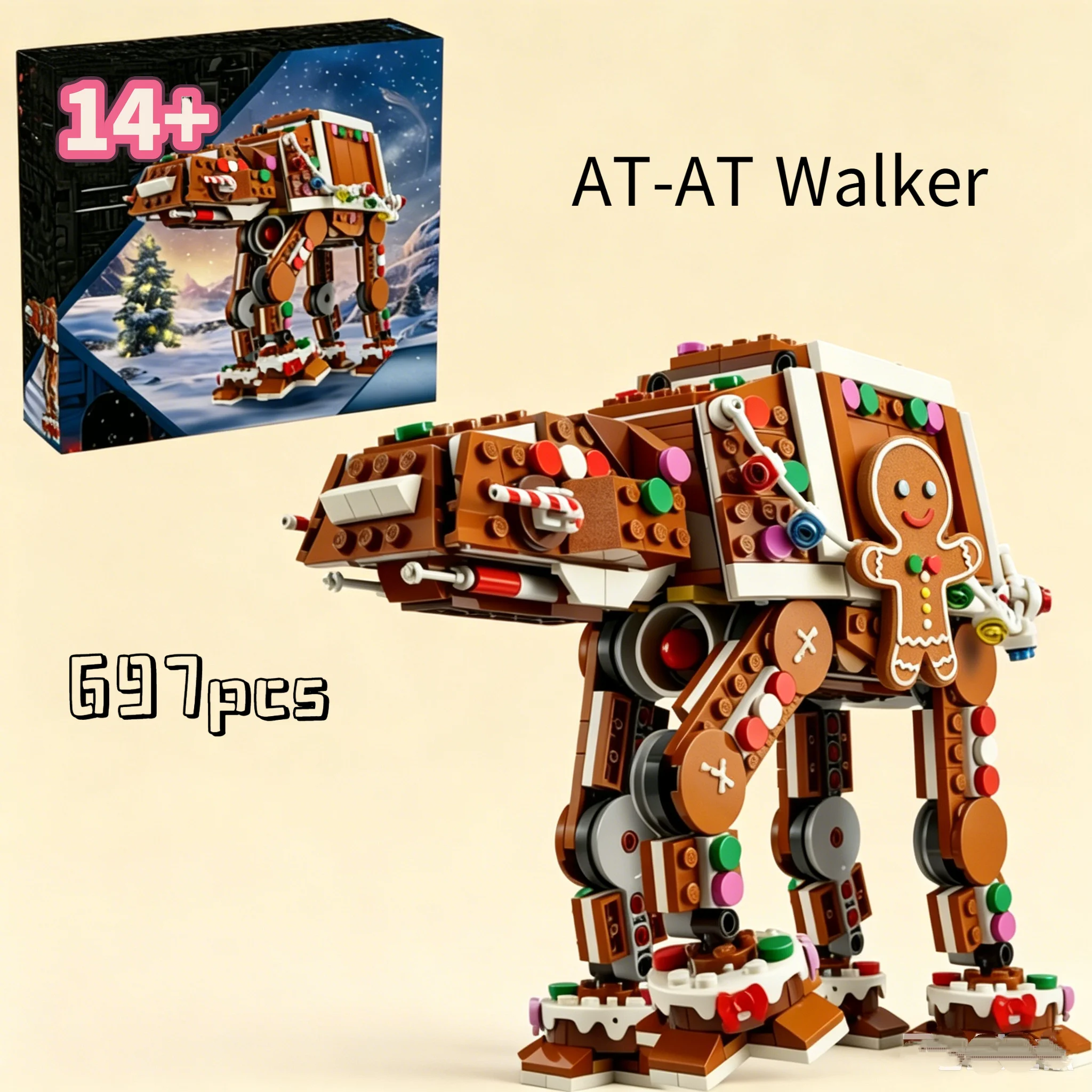 Novo 2026: Modelo de Blocos de Montar AT-AT Motorizado de 697 Peças - Conflito Interstelar de Pão de Gengibre 40806 - Brinquedo para Presentes de Aniversário