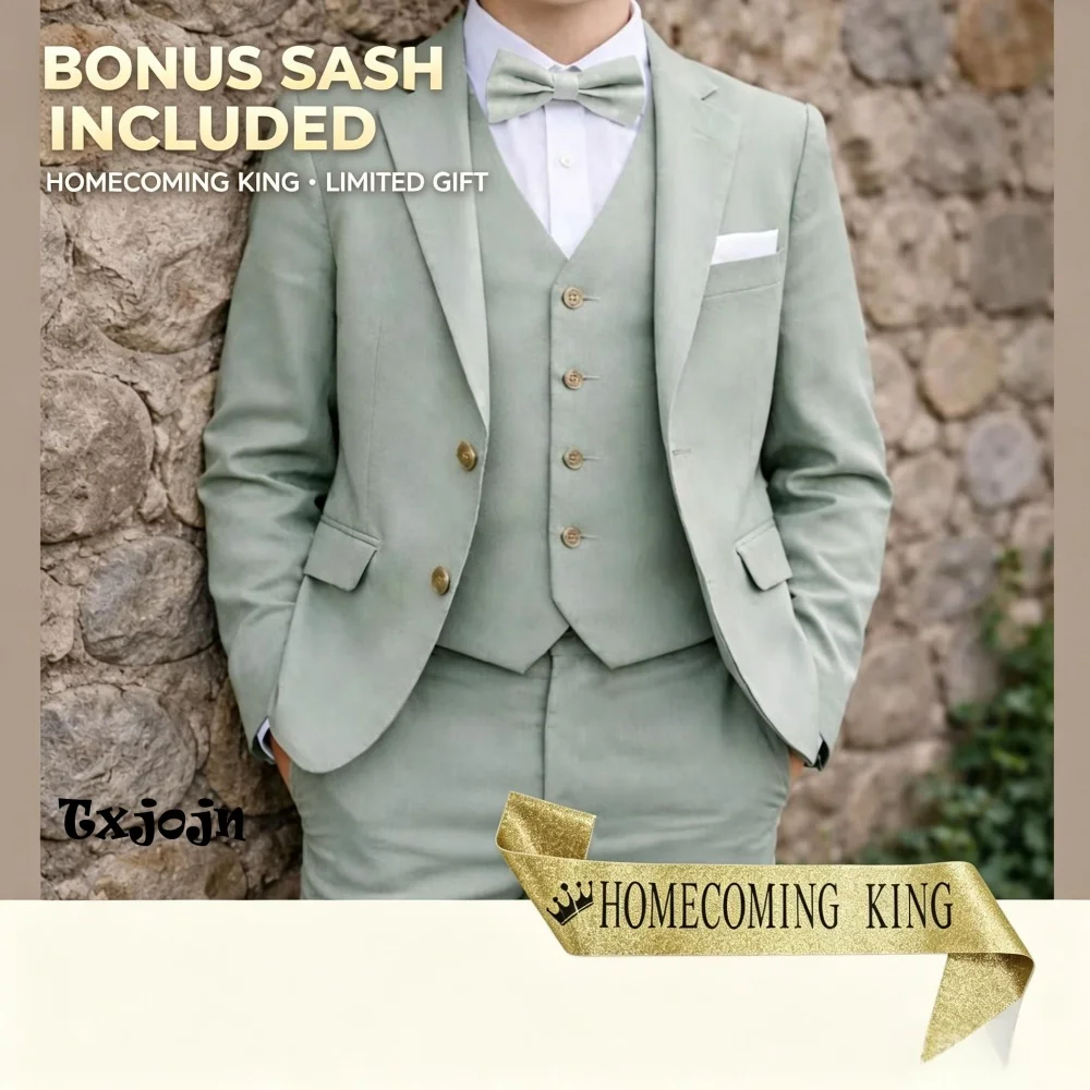 Formal Suit Set for Boys Trend Homecoming Tuxedo Wedding 3 Piece Jacket Pants Vest Kids Blazer Set Slim Fit Tailored Outfit