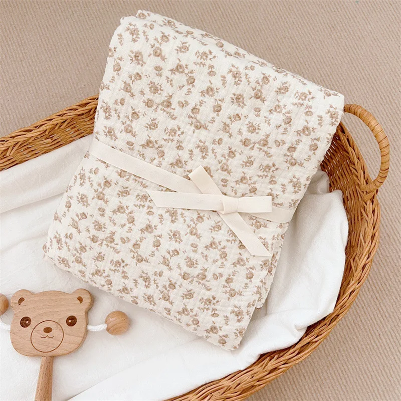 Baby Camellia Print Muslin Blanket Cover Newborn Floral Cotton Muslin Receiving Blanket Summer Blankets for Babies Bedding