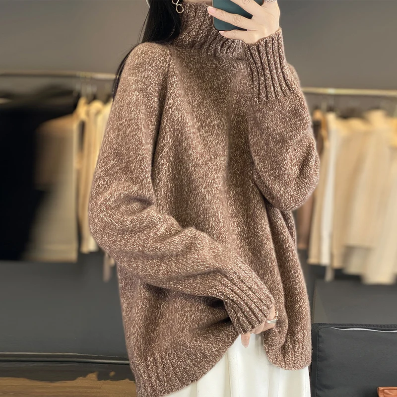 Nieuwe release: 100% merinowol gebreide trui dames hoge kraag trui casual losse tops mode Koreaanse dameskleding