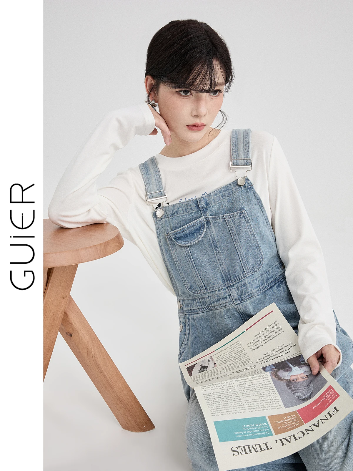 

Blue Denim Overalls Women's Loose Straight Wide Leg Pants Vintage Waed Spring New Sle High Waist Button Closure Color