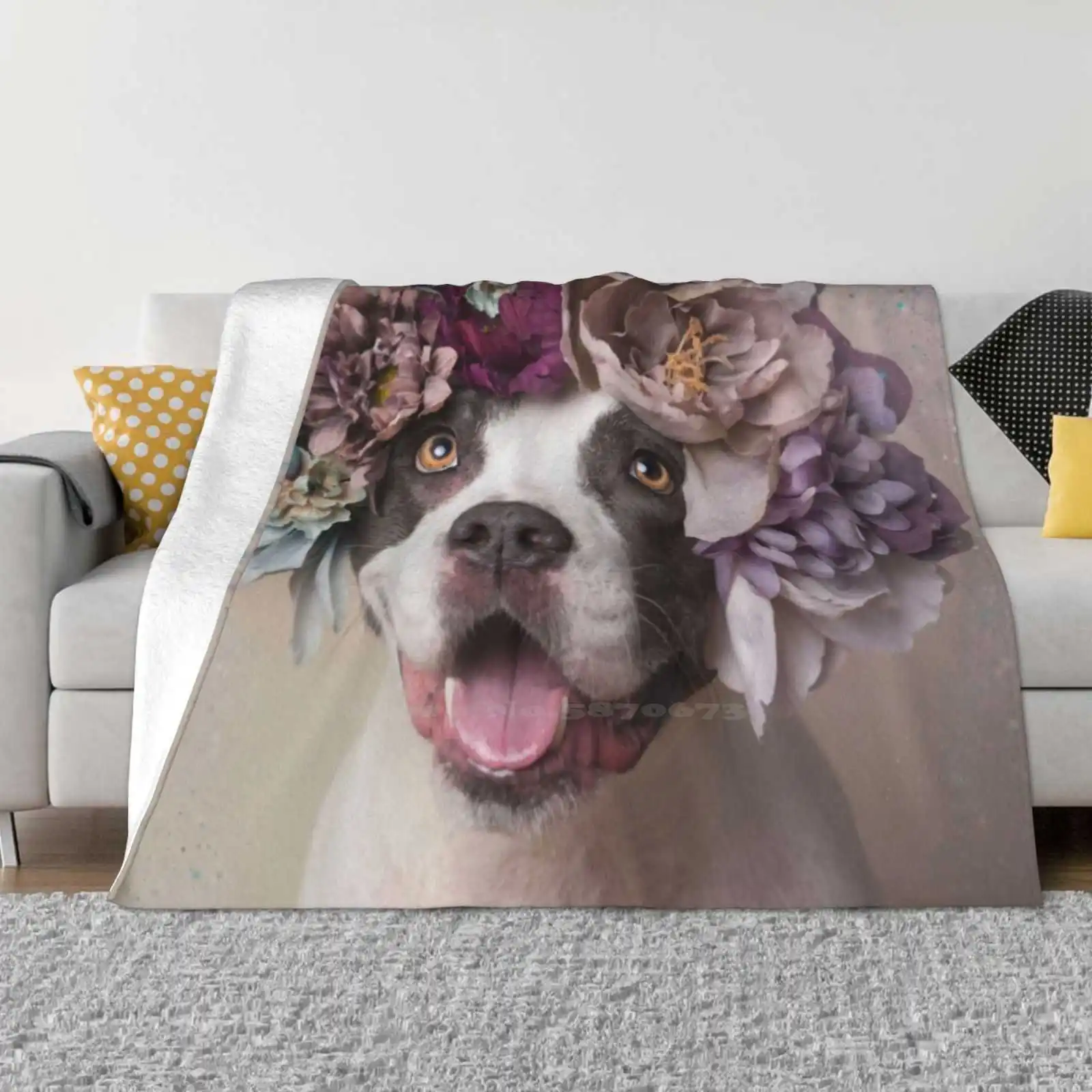 Flower Power , Nakita Creative Design Light Thin Soft Flannel Blanket Pit Bull Flowers Dog Rescue Love Flower Crown Pitbull