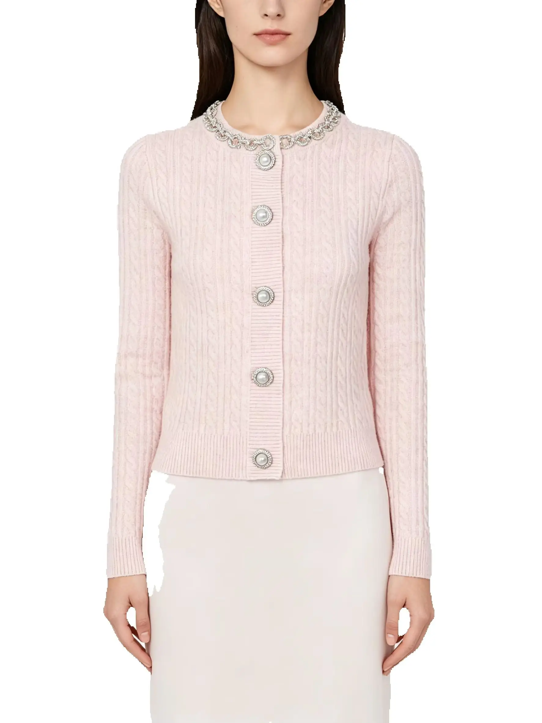 High Quality Spring And Autumn New Fashion Temperament Internet Celebrity Round Neck Nail Diamond Top Women's Cardigan