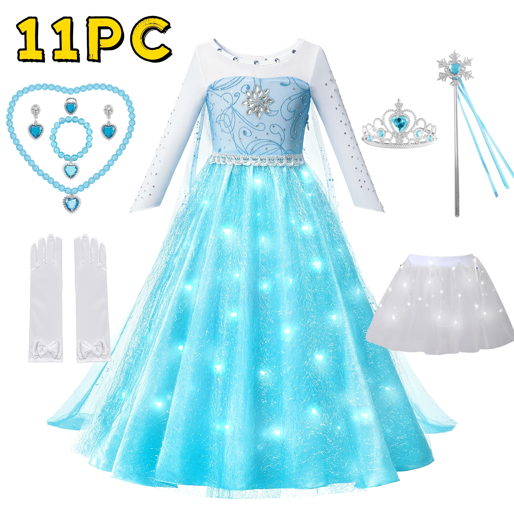 LED Meisjes Sneeuw Kids Koningin Kostuums Meisjes Carnaval Party Prom Gown Elsa Robe-Spelen Kinderen Prinses Jurk Verjaardag jurk