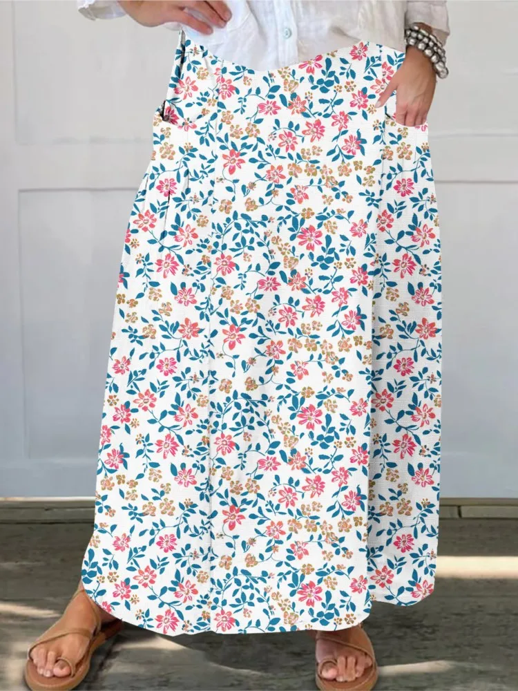

Female's Skirt Floral Printed Pockets Y2k Style Casual Loose Fashion Elegant Daily Commuting Streetwear For Ladies Spring Autumn