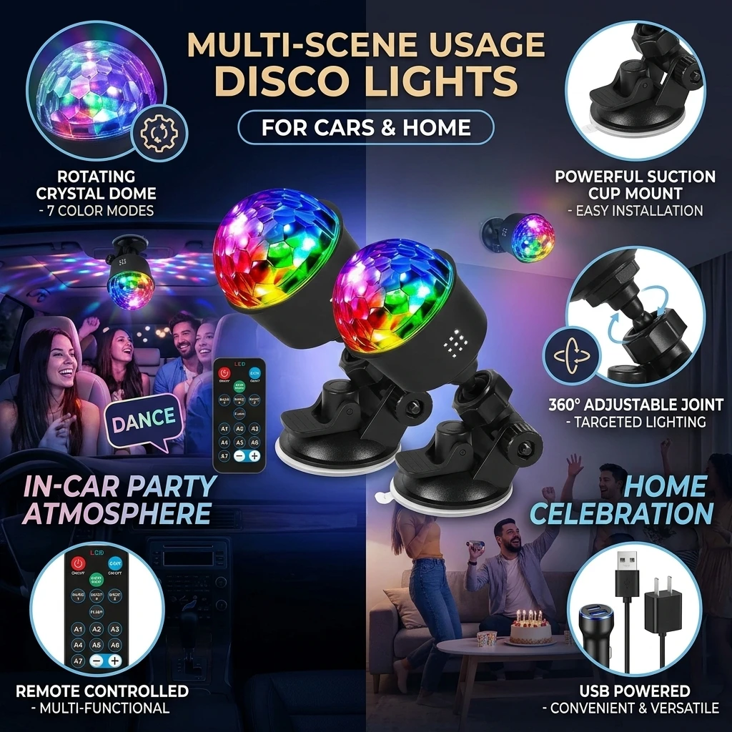 7 Colors Strobe Light Sound Activated Stage with Remote Control Disco Ball Lamps for Home Room Parties Kids Birthday Wedding Bar