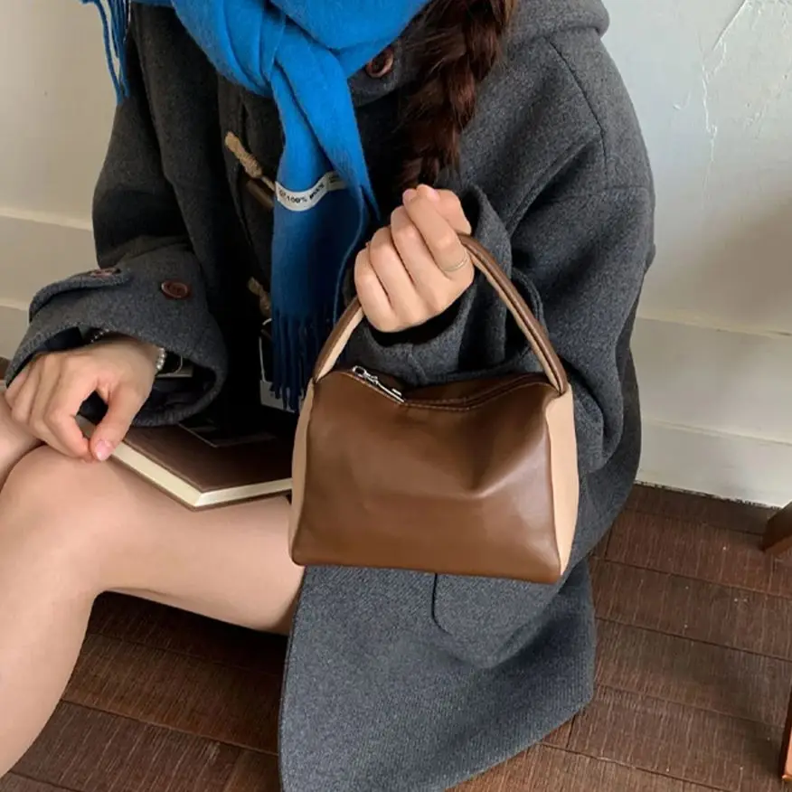 بولي PU كتلة اللون حقيبة يد المرأة 2025 جديد الخريف الشتاء الرجعية الدرجة العالية تنوعا انغلق حقيبة محمولة مربع الهاتف المحمول الحقيبة #3