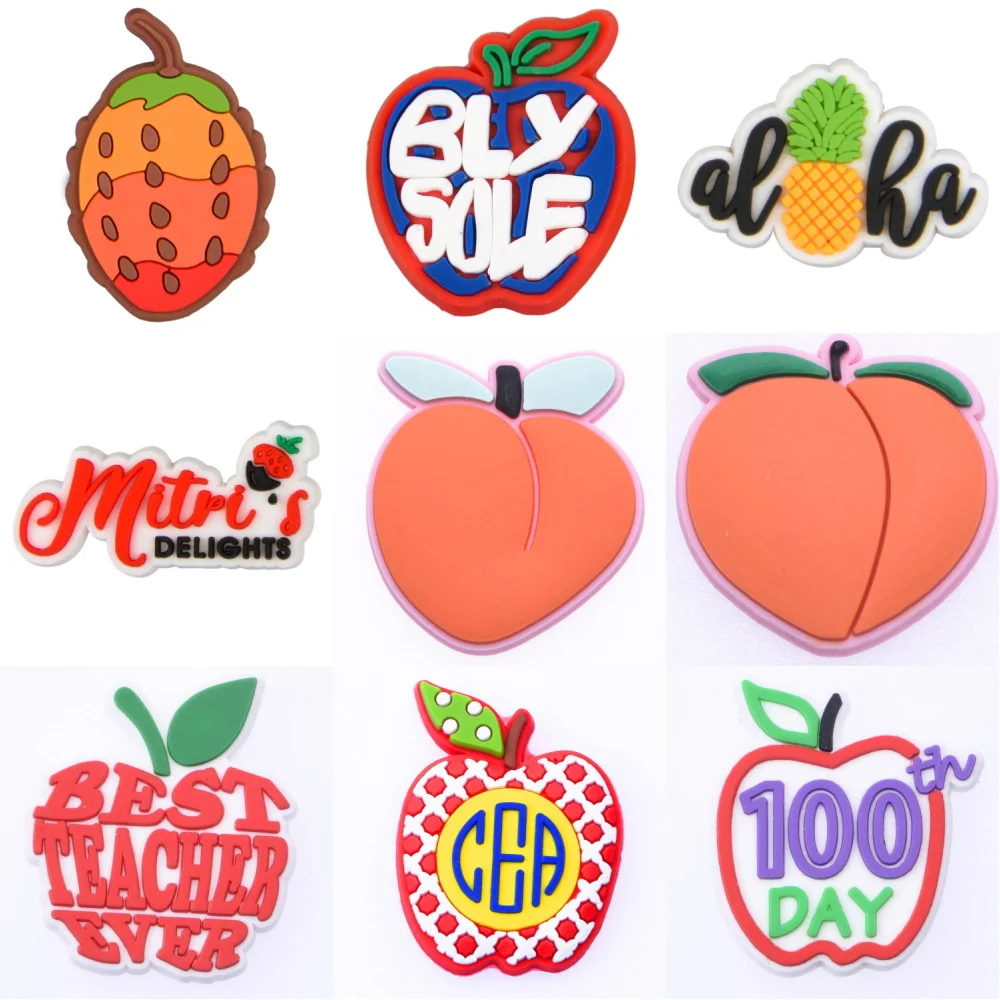 Estilo Pop Fruit Shoe Decoração Charms, Encanto De Traço Dos Desenhos Animados, Maçãs Vermelhas, Morango Rosa, Melancia, Favor De Festa