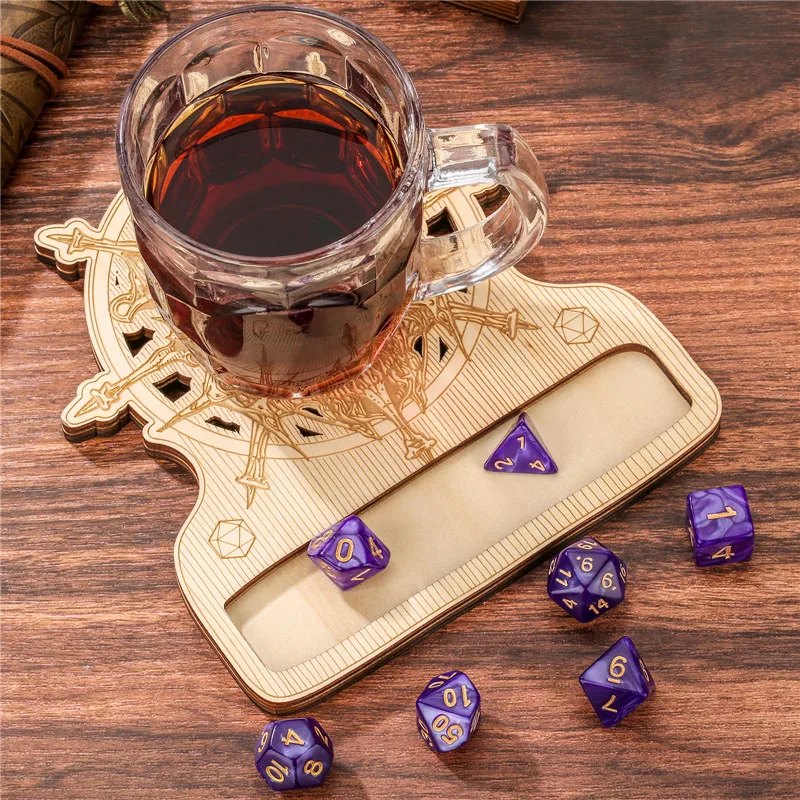 Warlock الجمجمة قاعدة أكواب خشبية 7 قطعة البلاستيك الأرجواني نرد متعدد السطوح RPG اكسسوارات الطاولة الألعاب هدايا للاعبين DND