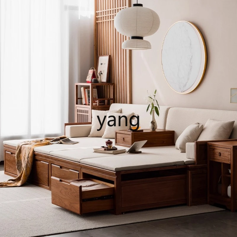 

LZr Living Room Old Elm Wood Luohan Bed Storage Sliding Sofa Bed