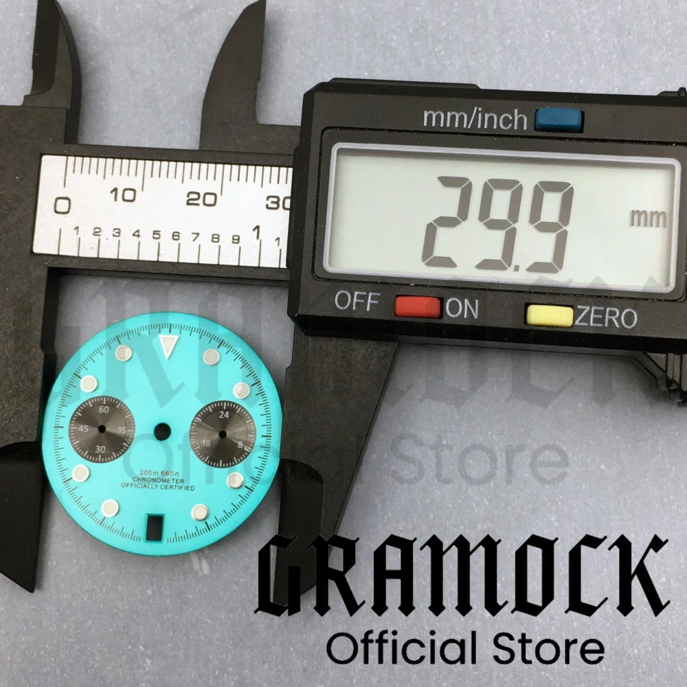 30mm Black Pink Blue White VK64 Watch Dial Wit Green Luminous Fit For VK64 Quartz Chronograph Movement 6 O \'clock Date Window
