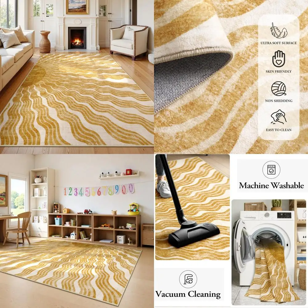 

Bohemian Style 8x10 Area Rugs, Sunburst Print Soft and Washable Living Room and Nursery Rugs, Ultra-Thin Non-Slip Children's Rug