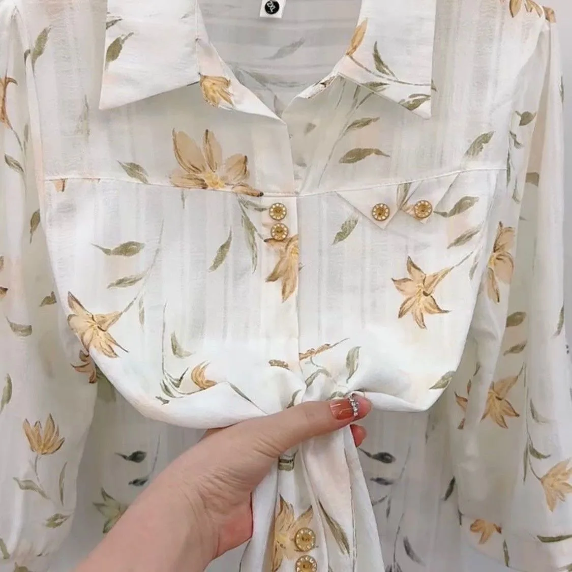 

Faionable Summer Print irt for Mom Loose Fit Collar Polyester Long Sve Women's Busin Casual Breathable irt