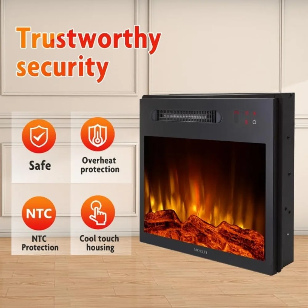 23 Electric Fireplace Insert with Heater, Remote & Touchscreen Controls, Adjustable Flame