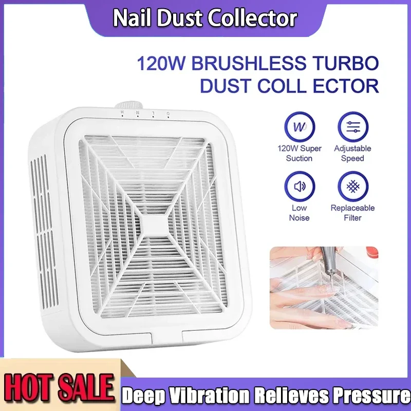 

120W Super Suction Nail Dust Collector Powerful Brushless Nail Dust Extractor Nail Art ManicureWith 2 Filter Fan Vacuum Cleaner
